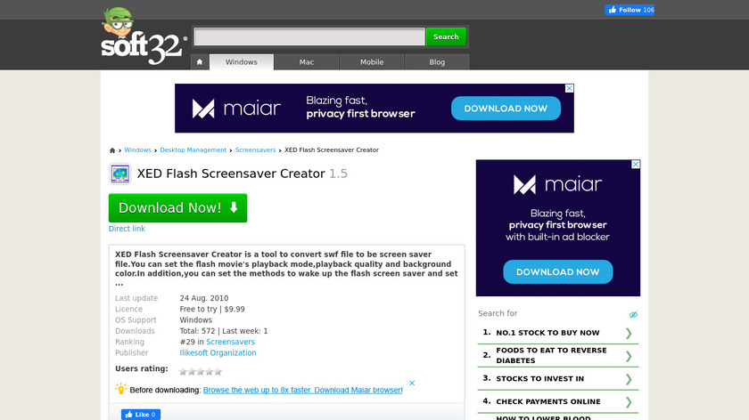 XED Flash Screensaver Creator Landing Page