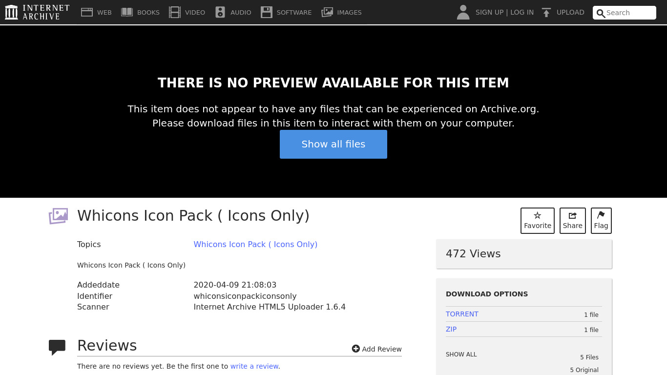 Whicons Pack Landing page