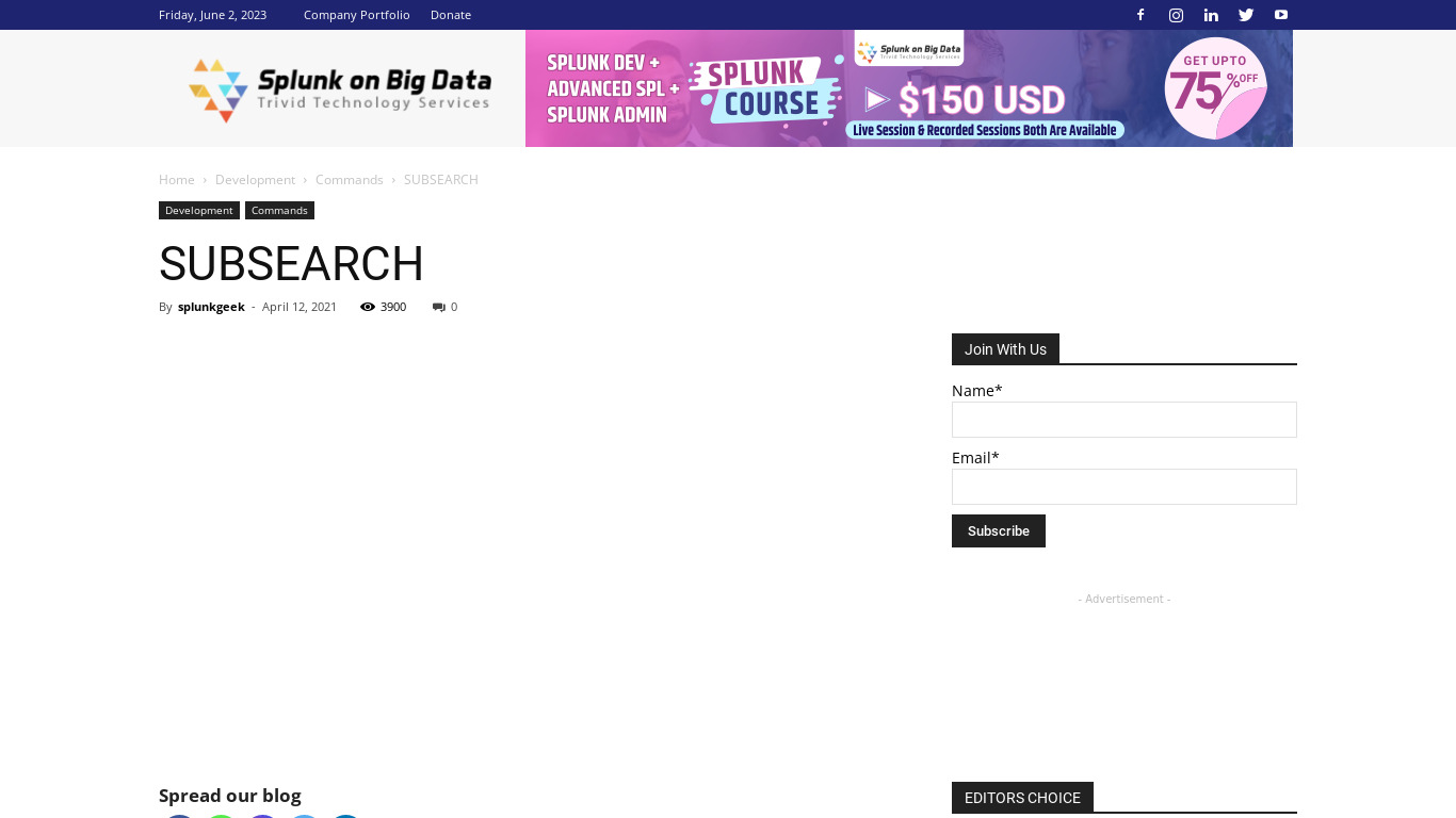 SubSearch Landing page