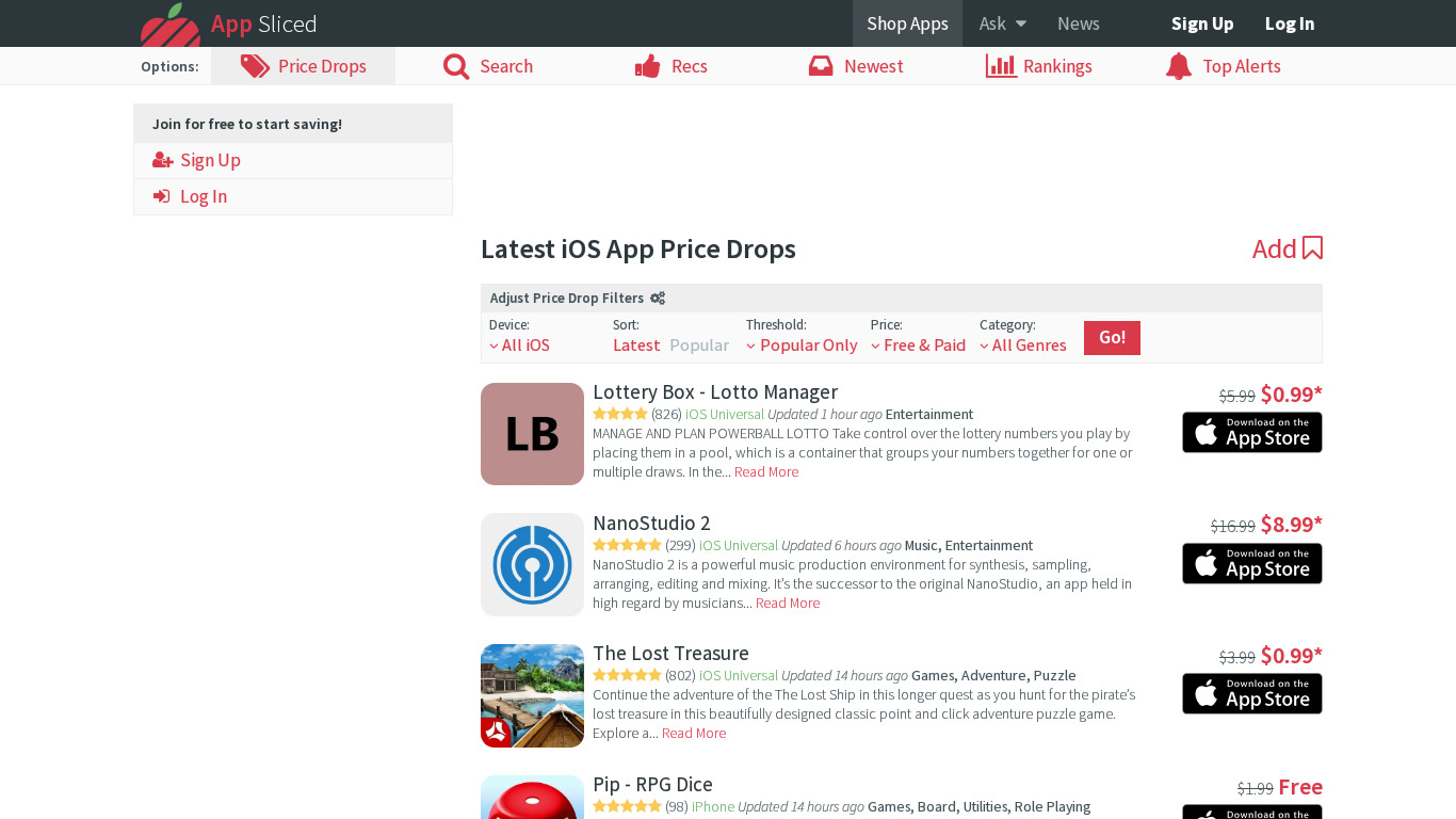 Apps on Sale Landing page
