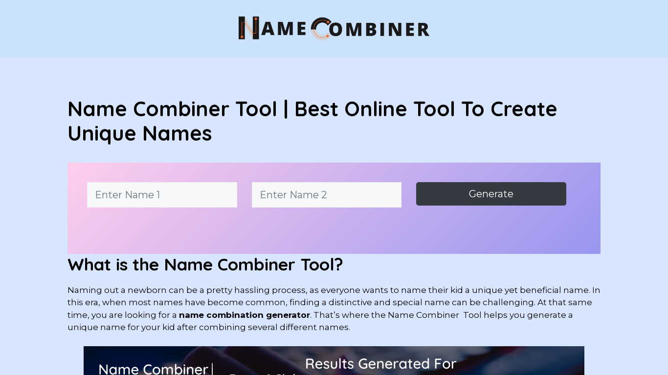 NameCombinerTool Landing page