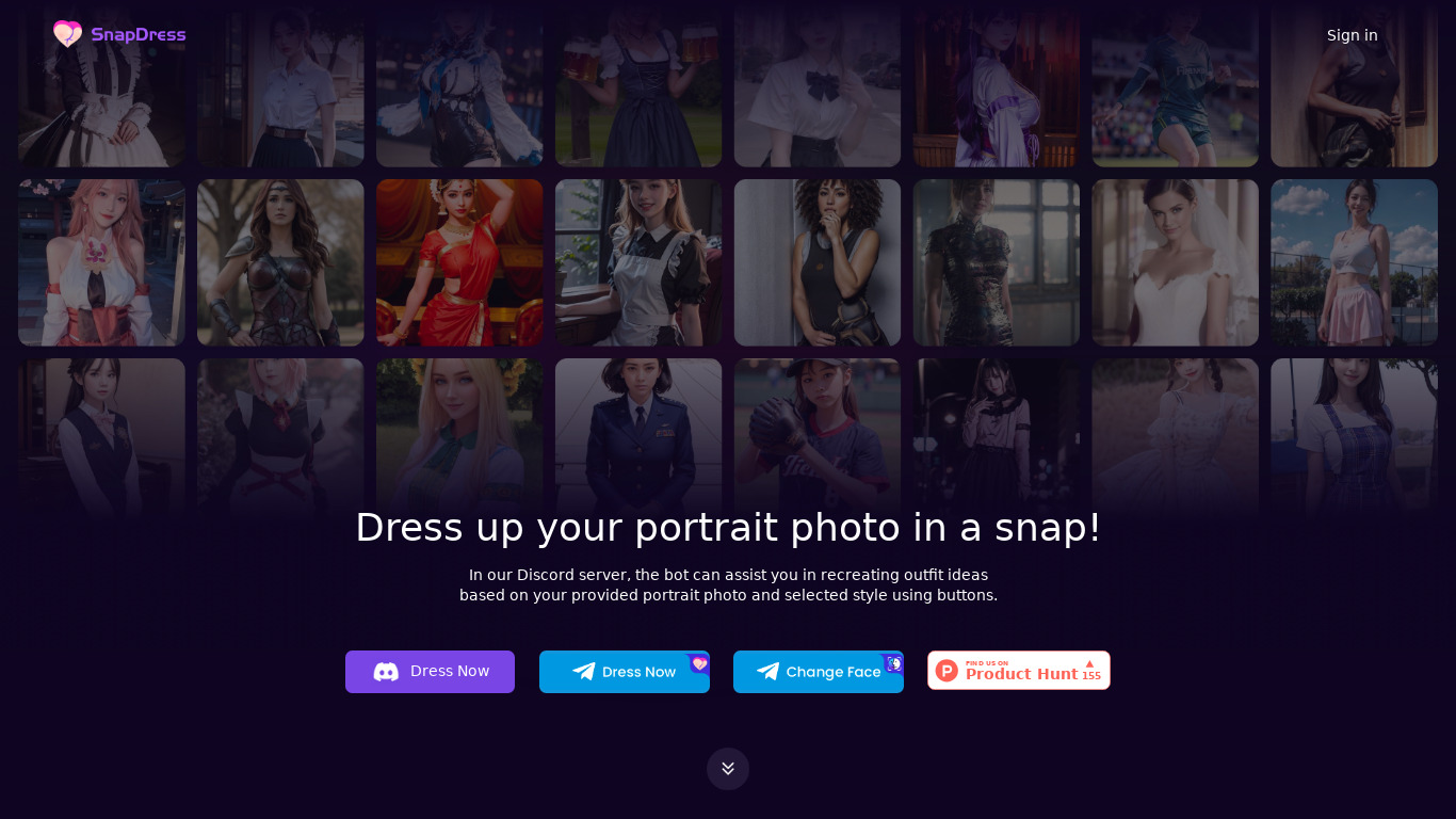 SnapDress Landing page