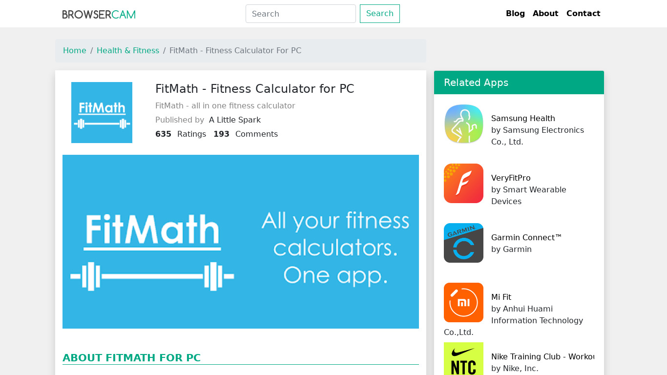 FitMath – Fitness Calculator Landing page