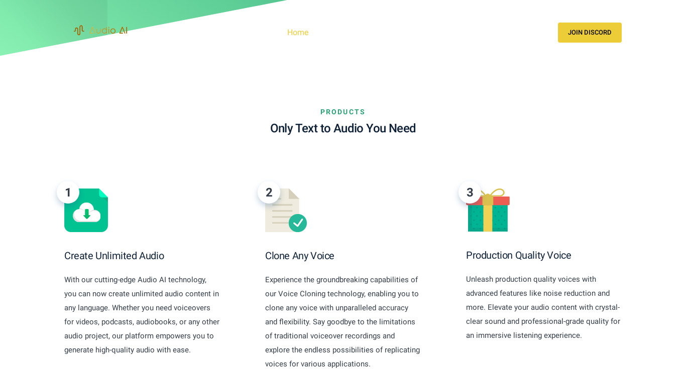 Audio AI Landing page