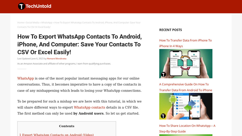 Export Contacts For WhatsApp Landing Page