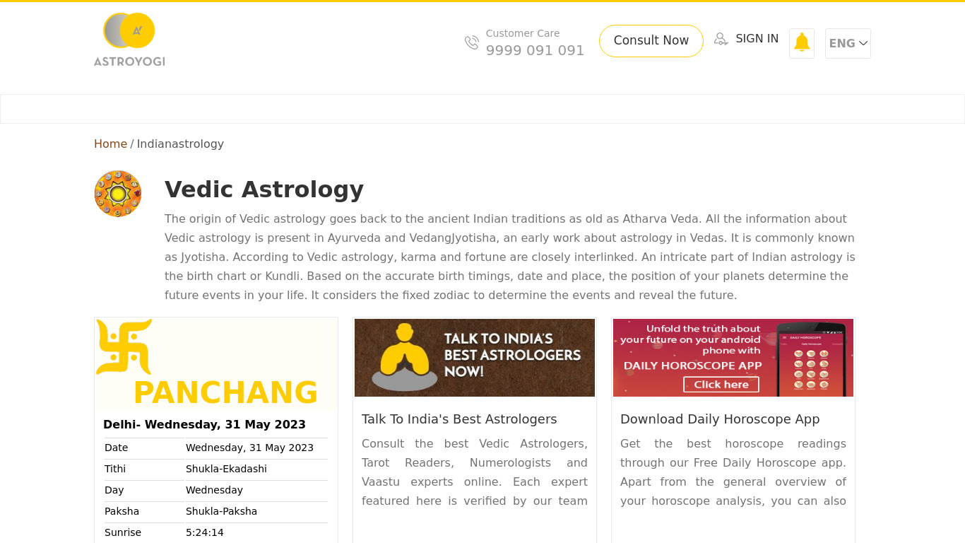 Indian Astrology Landing page