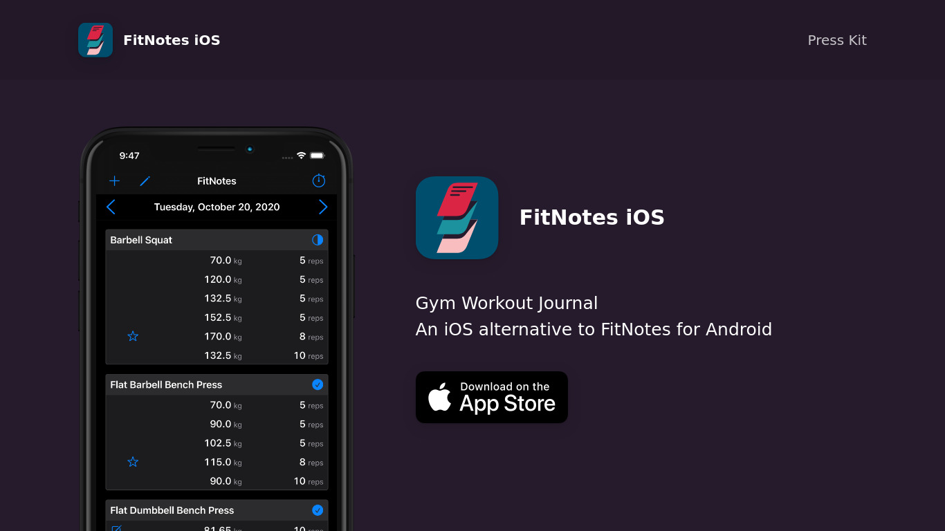 FitNotes iOS Landing page
