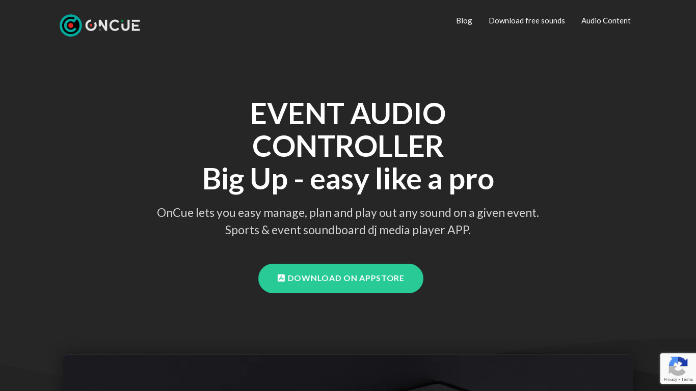 OnCue - Audio Event Controller Landing page