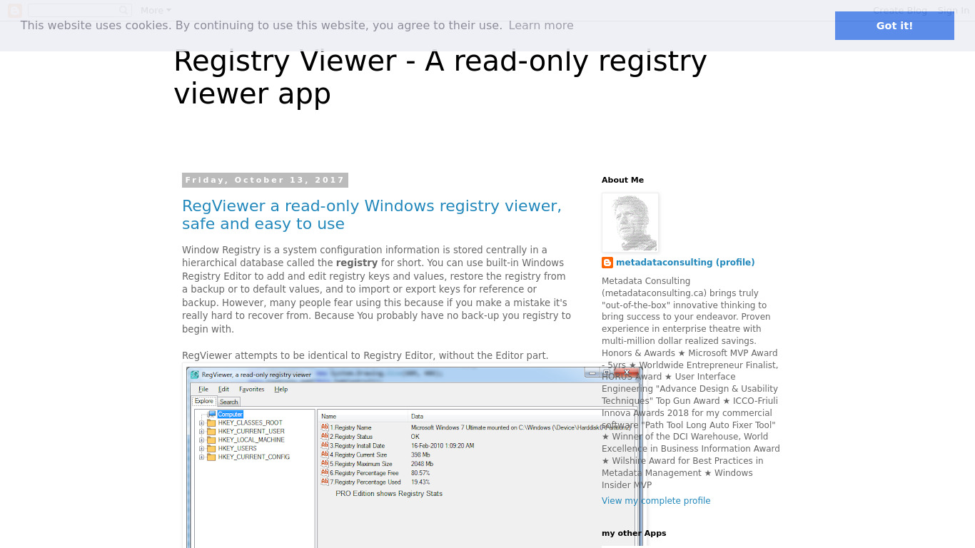 RegistryViewer Landing page