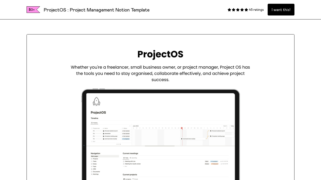 Project OS : Notion Template Landing page
