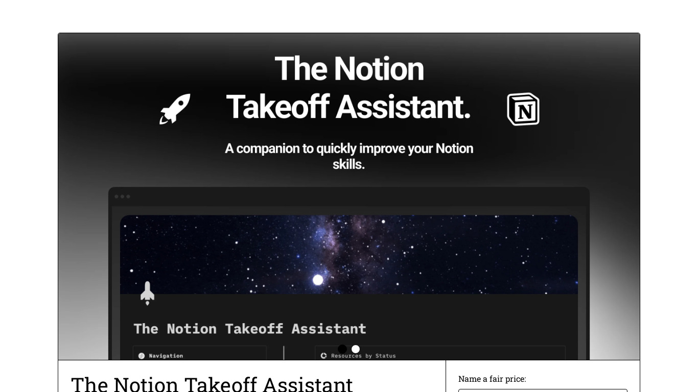 The Notion Takeoff Assistant Landing page