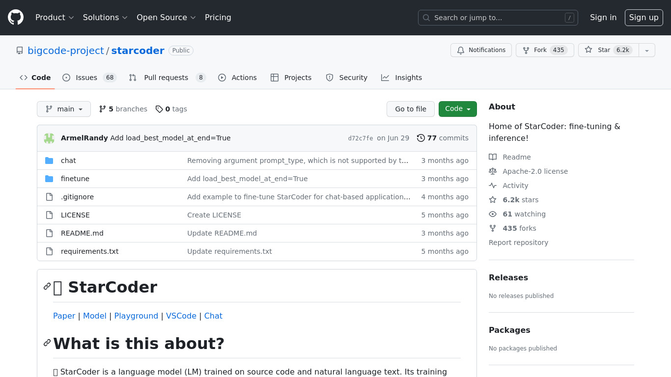 StarCoder Landing page