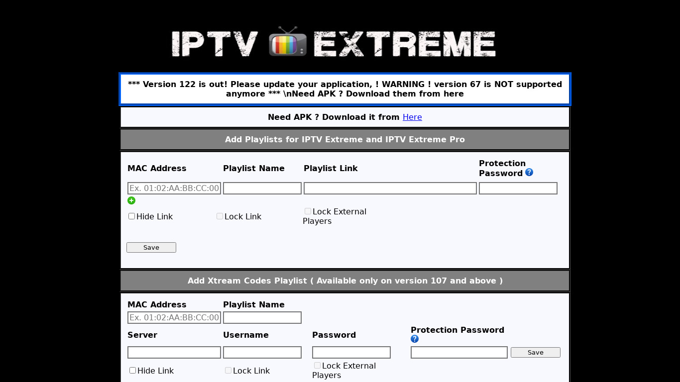 IPTV Extreme Landing page