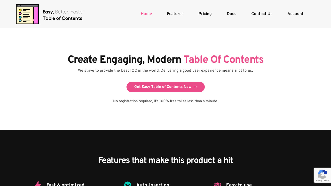 WP-TOC Landing page