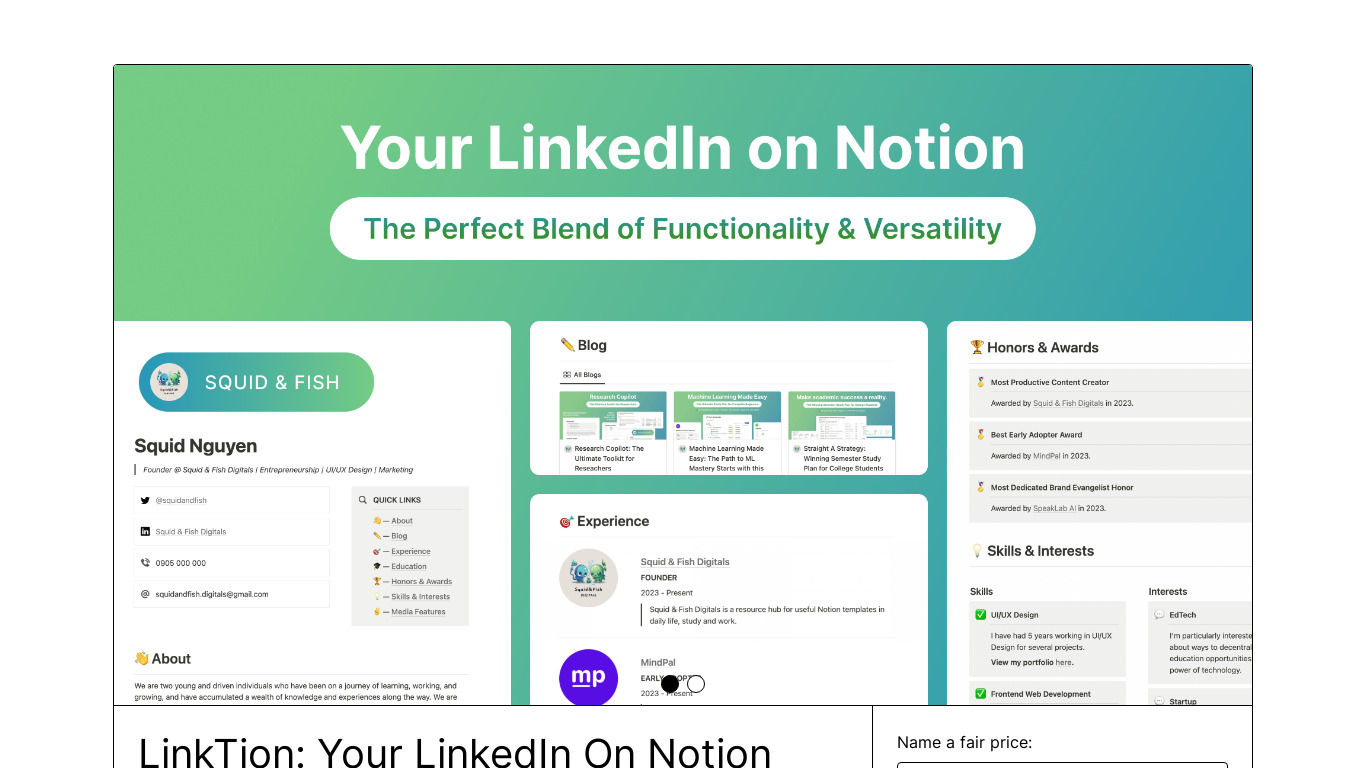 LinkTion Landing page