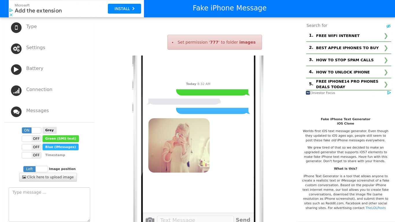 Fake Phone Text Landing page