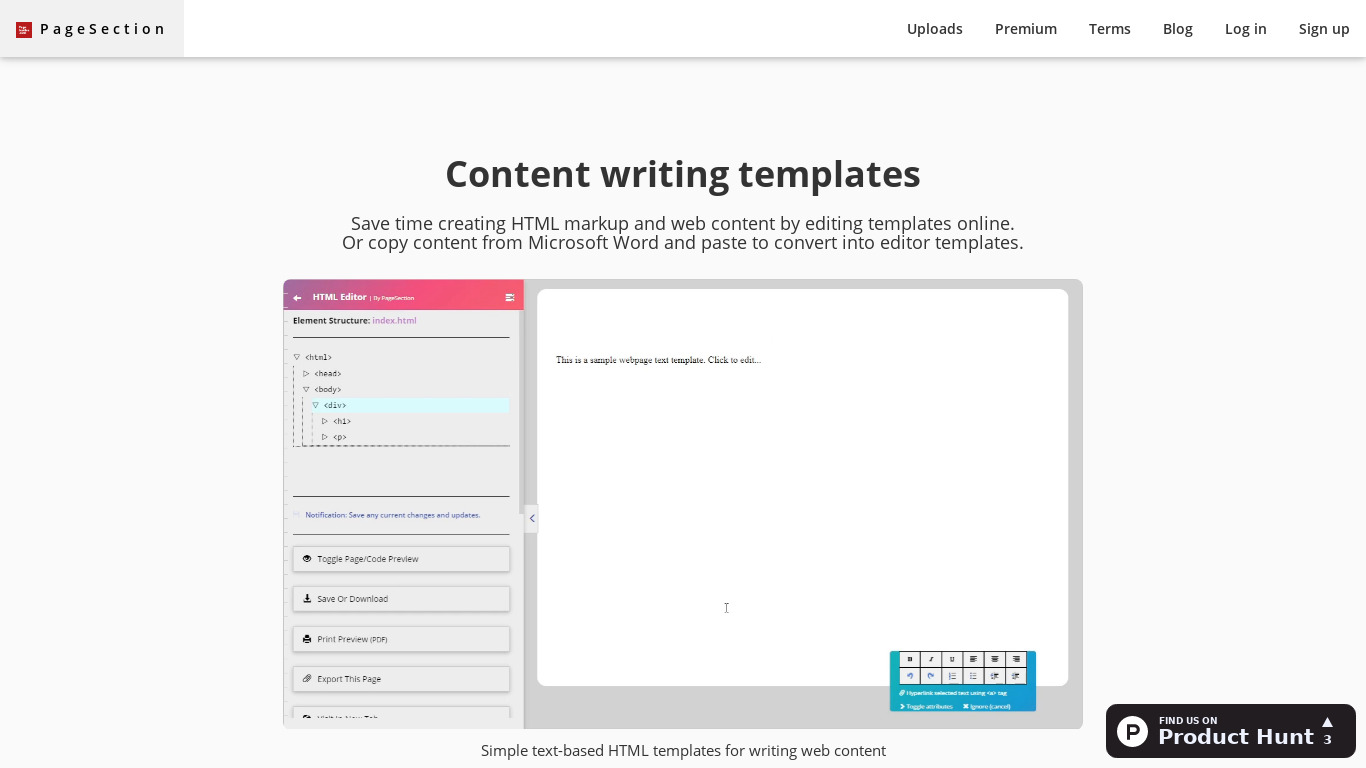 PageSection Templates Landing page