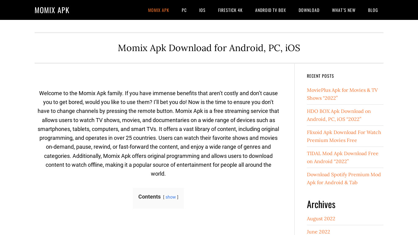 Momix Landing page