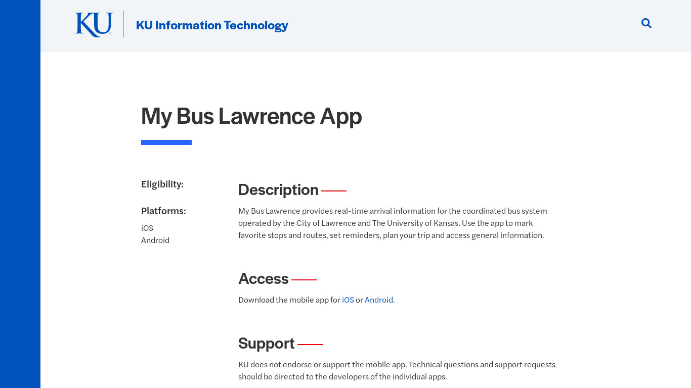 My Bus Lawrence Landing page