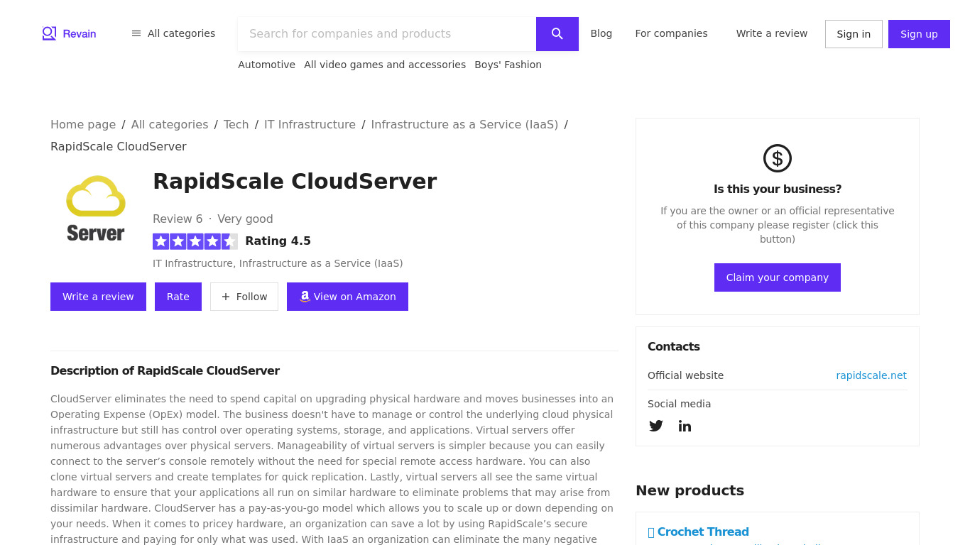 RapidScale CloudServer Landing page