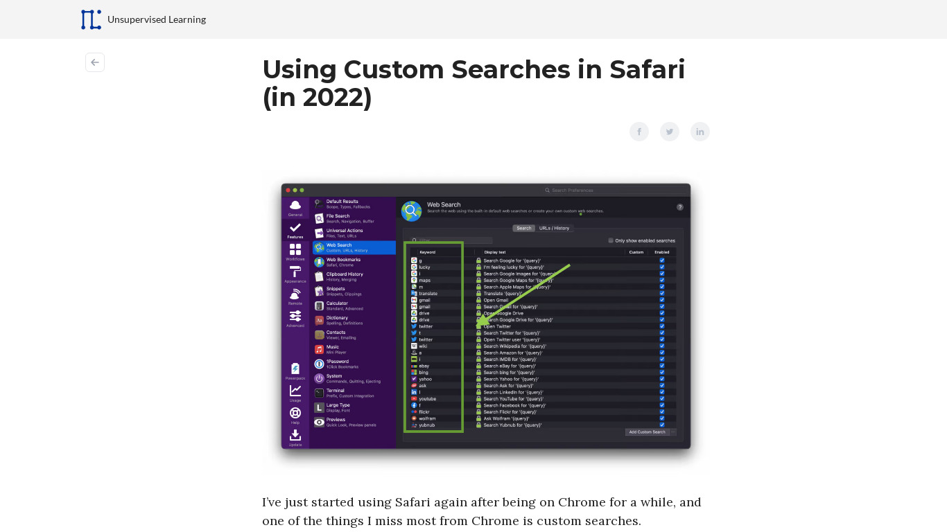 Custom Search for Safari Landing page