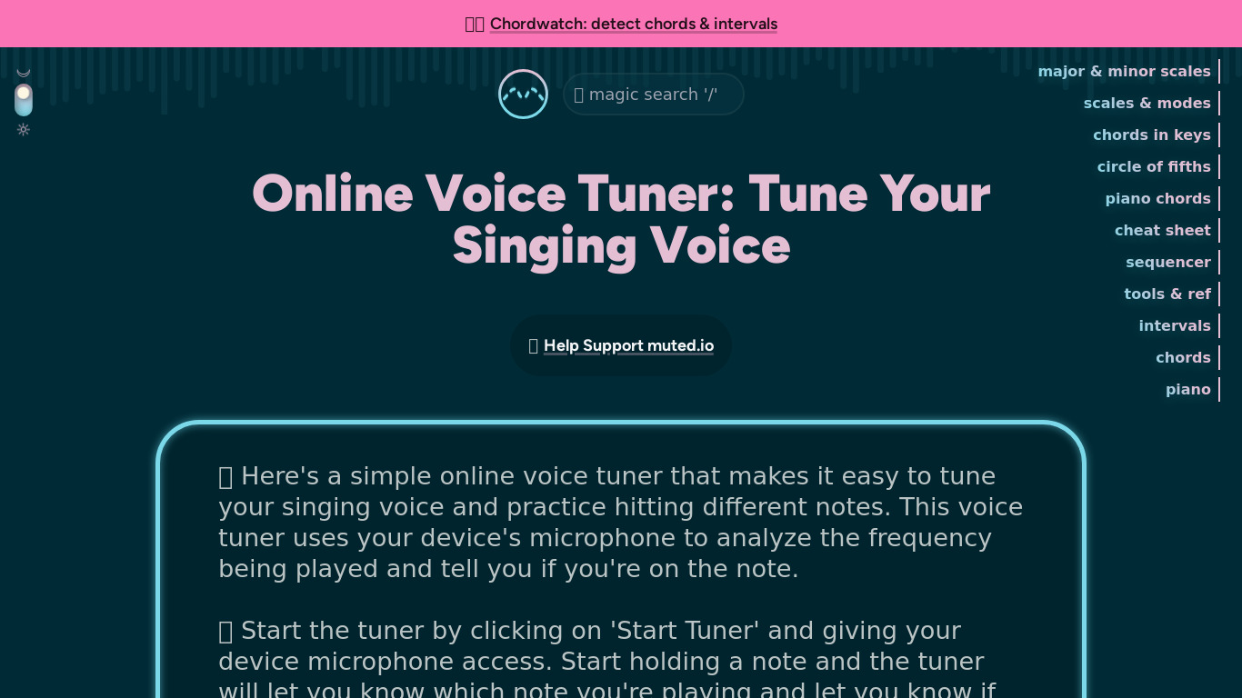 Audio Tuner Landing page