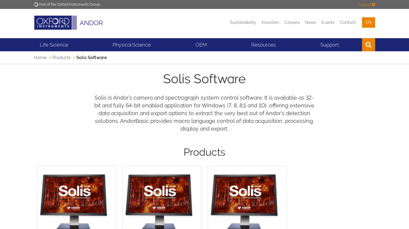 Solaris Imaging Pro Software Landing page