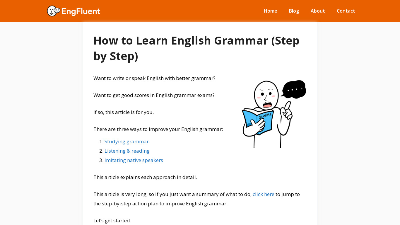 Learn to speak English grammar Landing page
