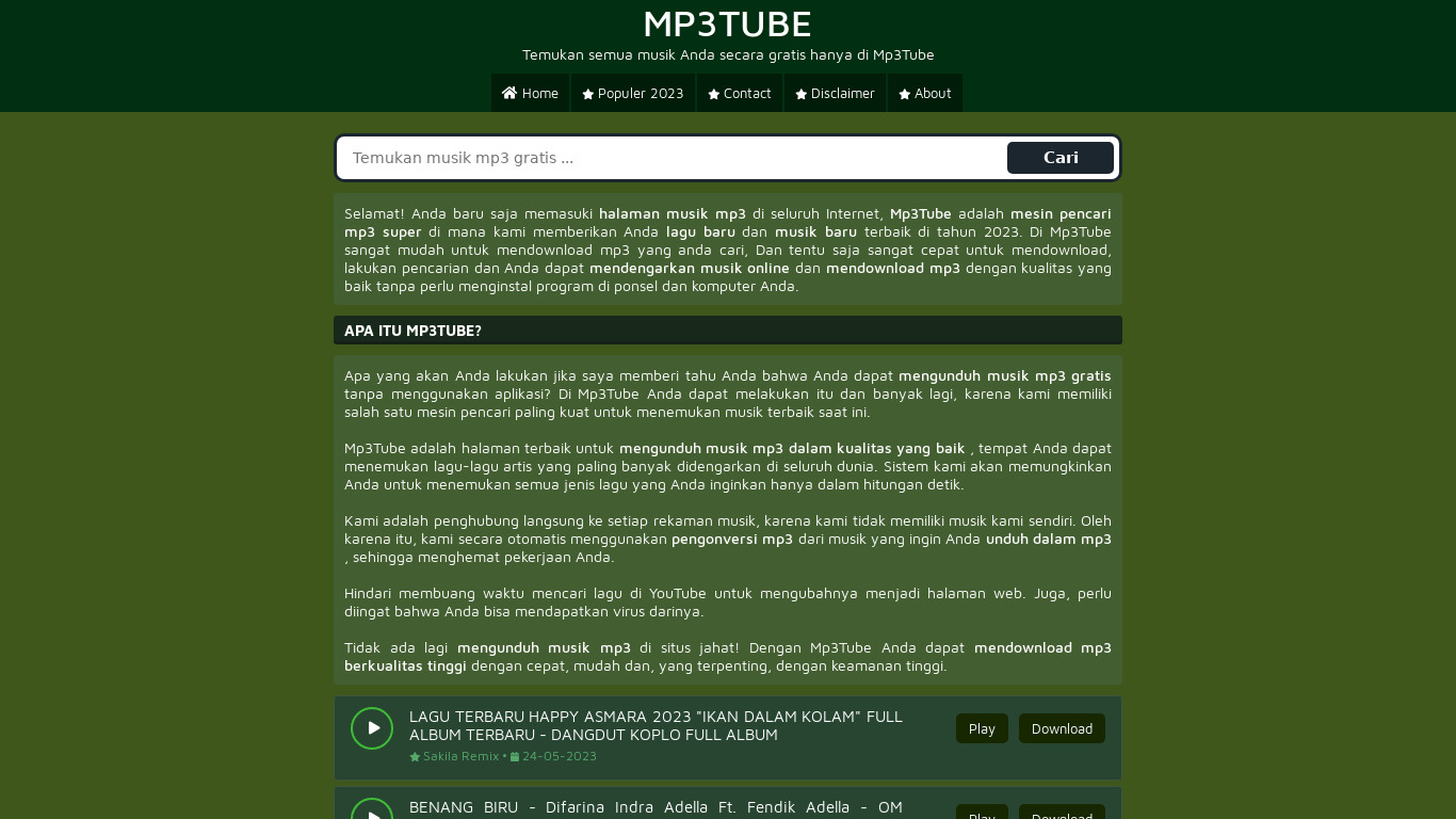 MP3 Tube Landing page