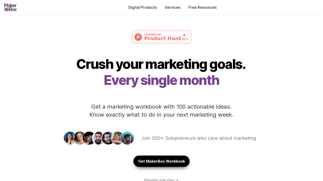 MakerBox Workbook Landing page