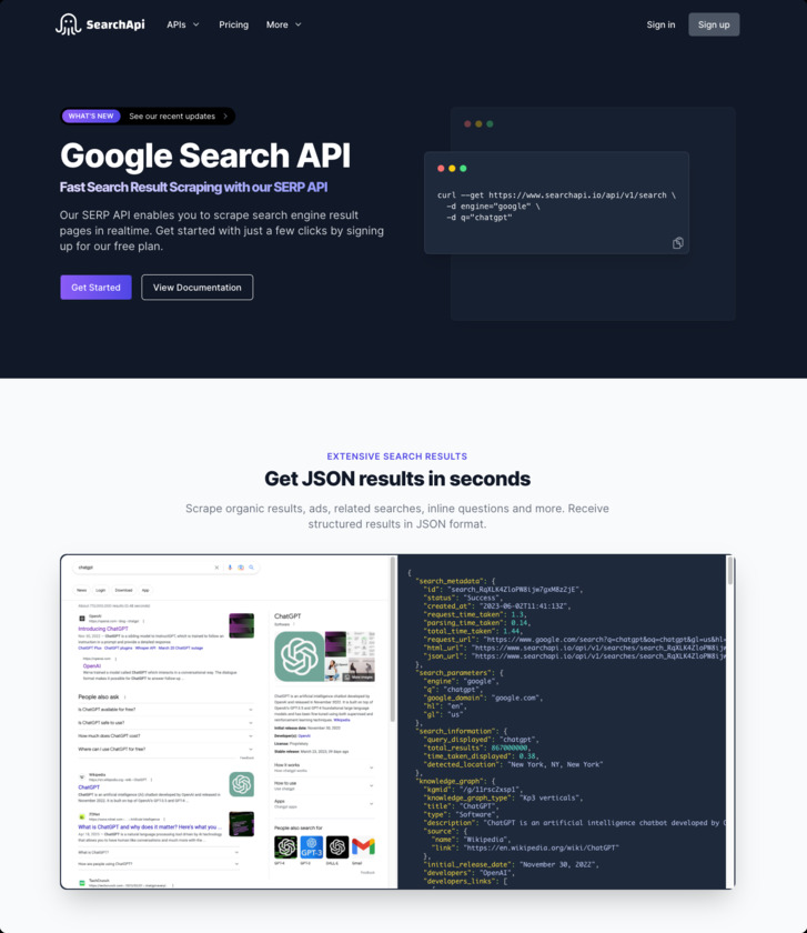SearchApi.io Landing Page