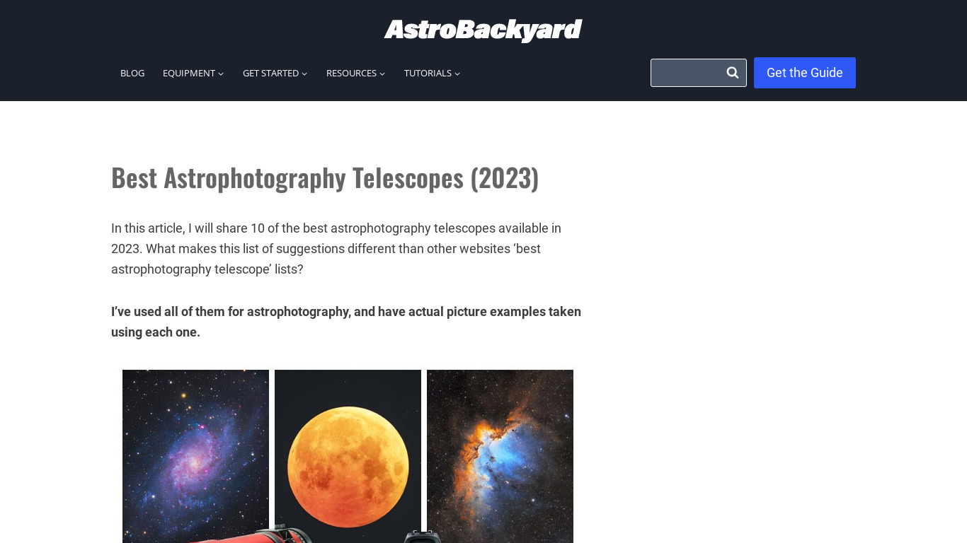 Astrophotography-Telescope Landing page