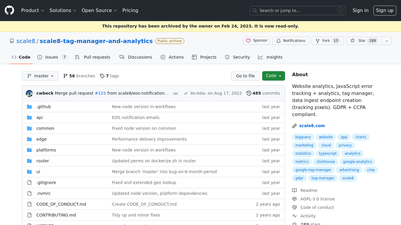 Scale8 Tag Manager & Analytics Landing page