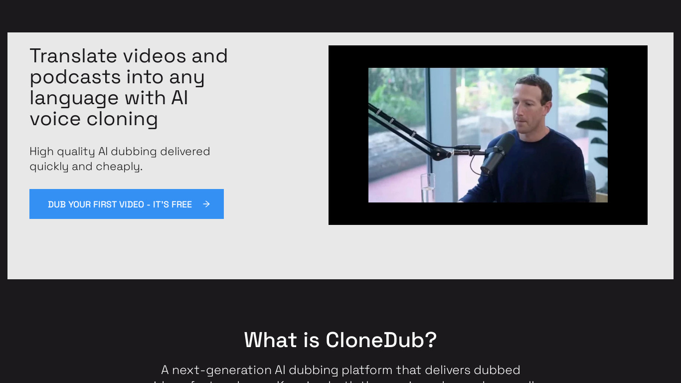 CloneDub Landing page