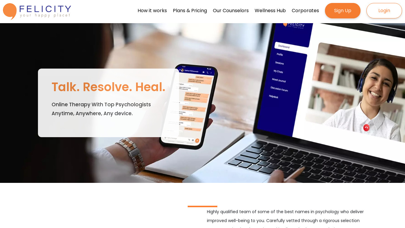 Felicity Care Landing page