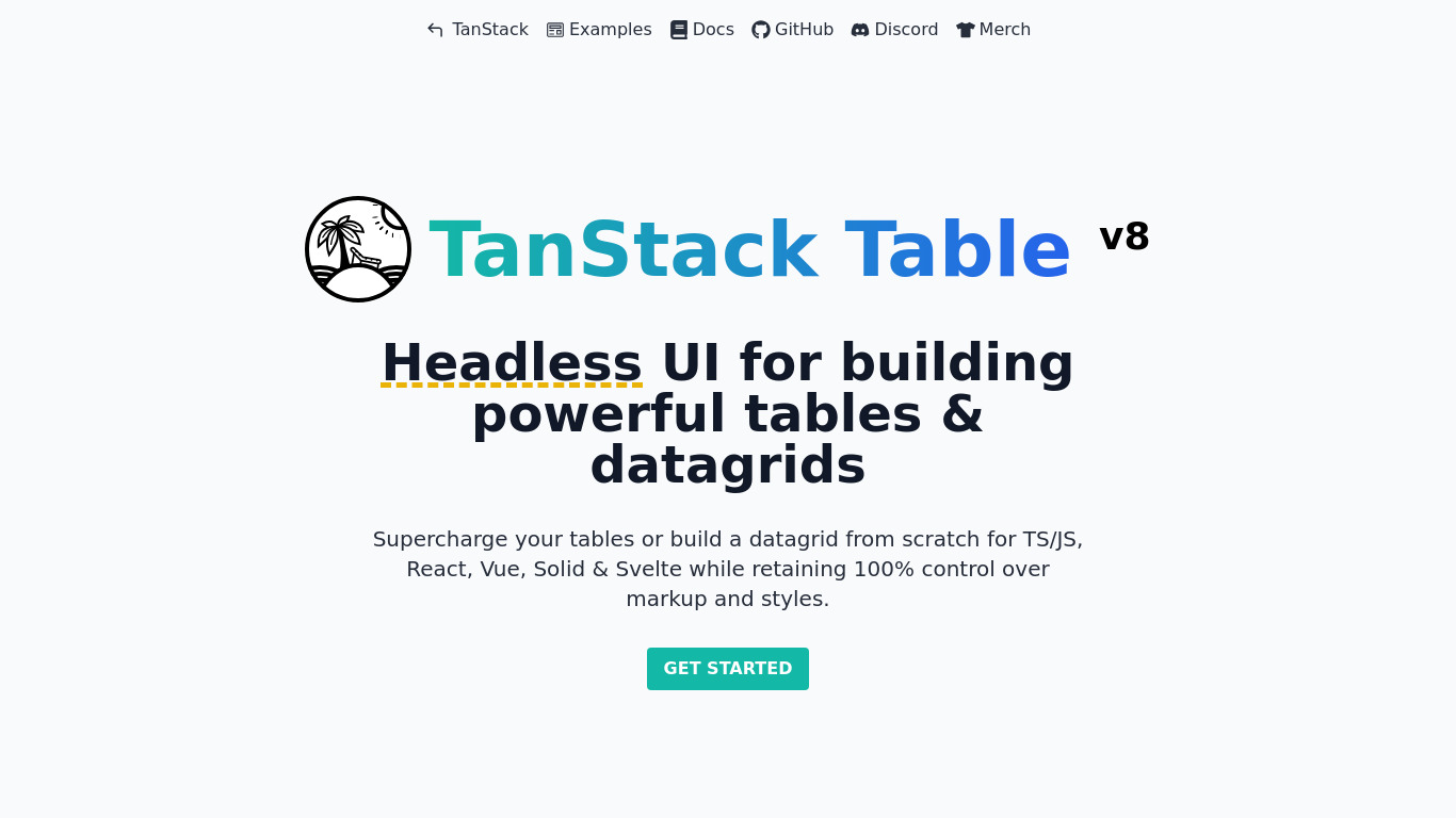 TanStack Table Landing page