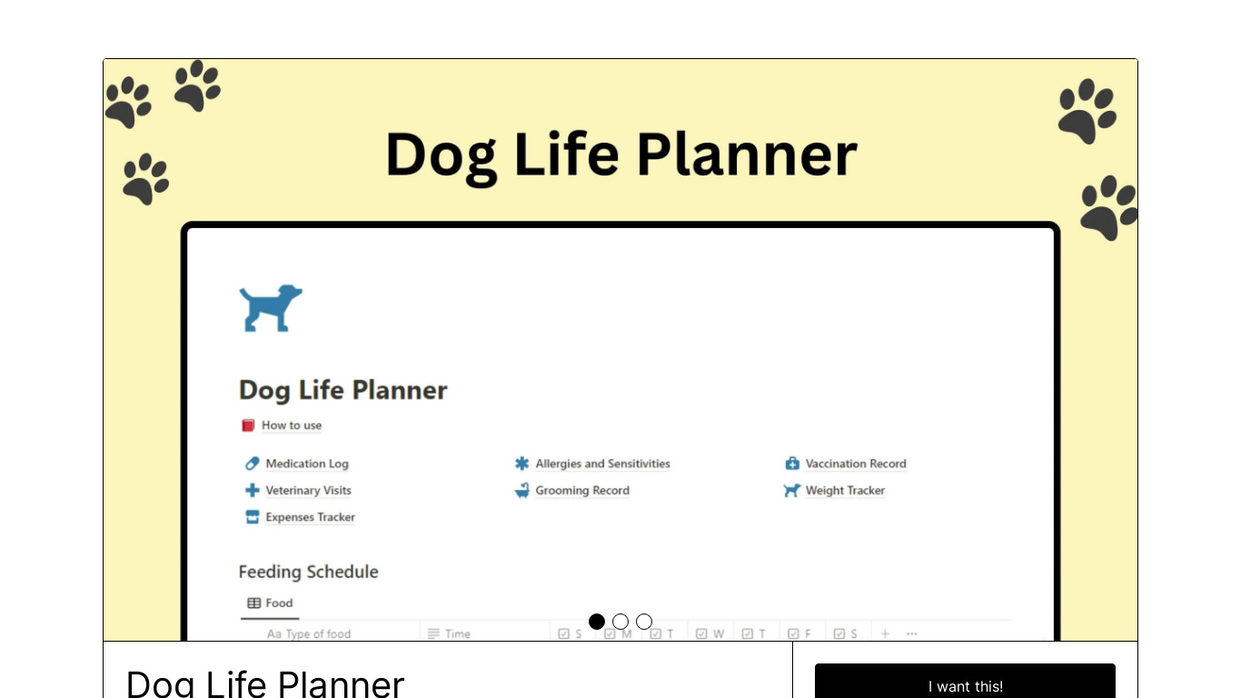 Dog Life Planner Landing page