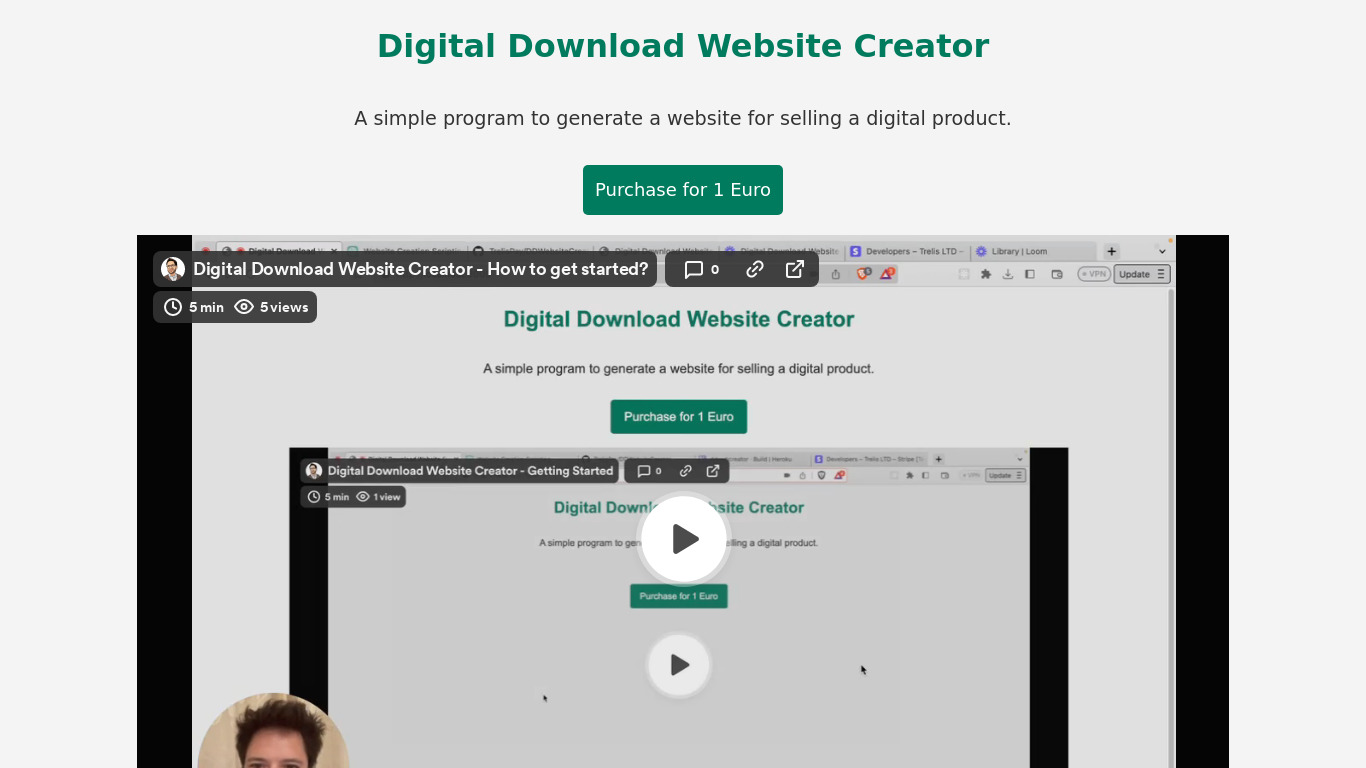 Digital Download Website Creator Landing page