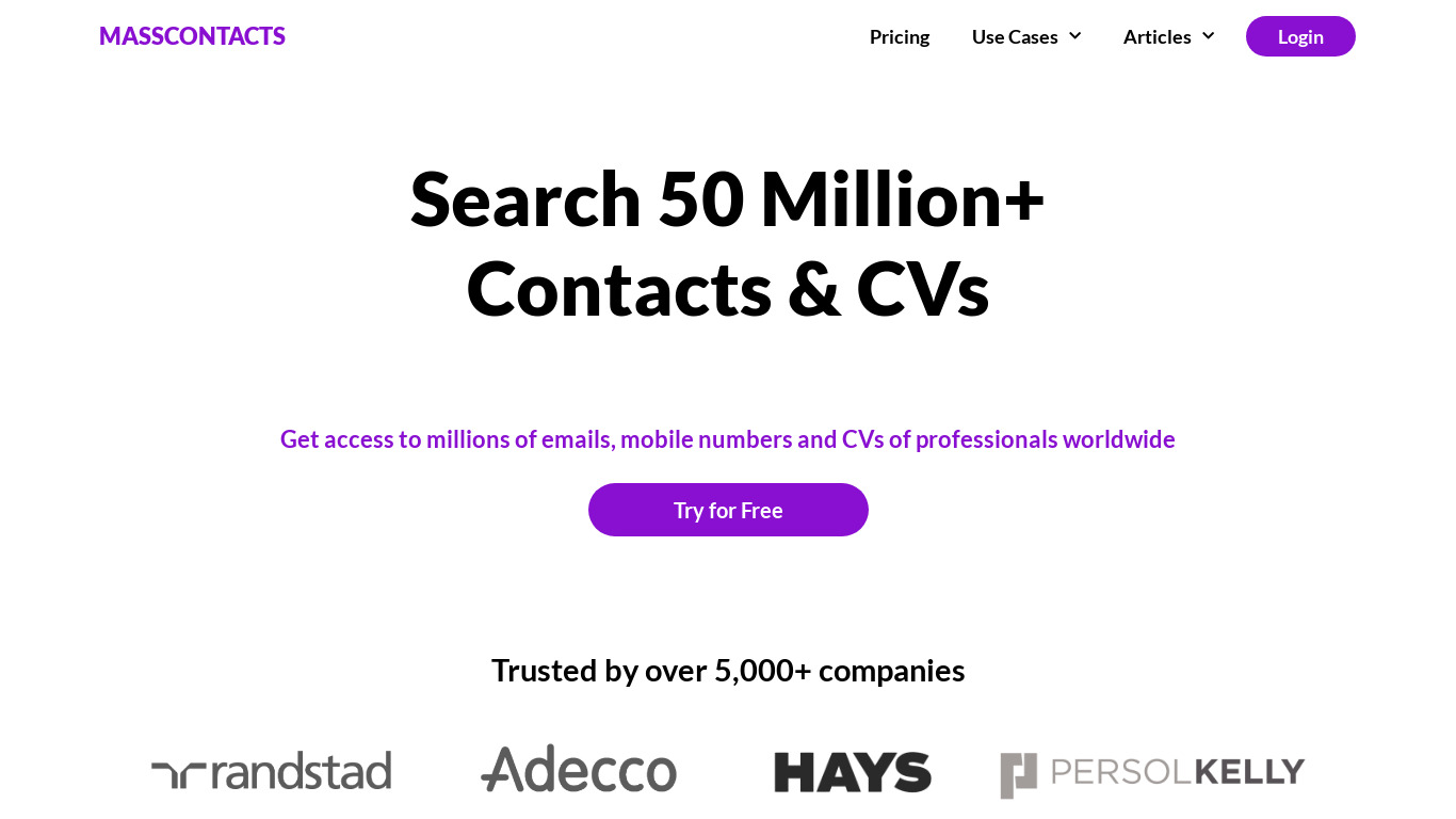 MassContacts Landing page