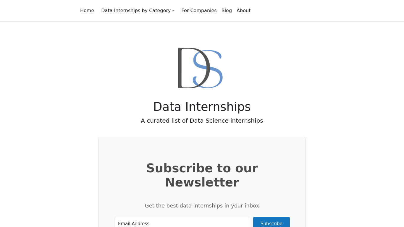 Data Science Internships Landing page
