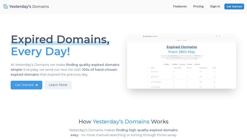 Yesterday's Domains Landing Page