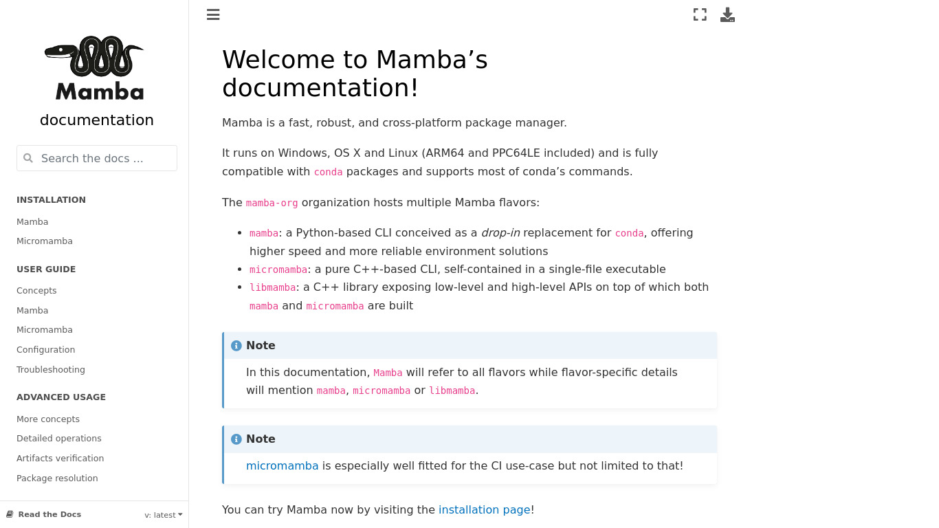 Mamba Landing page