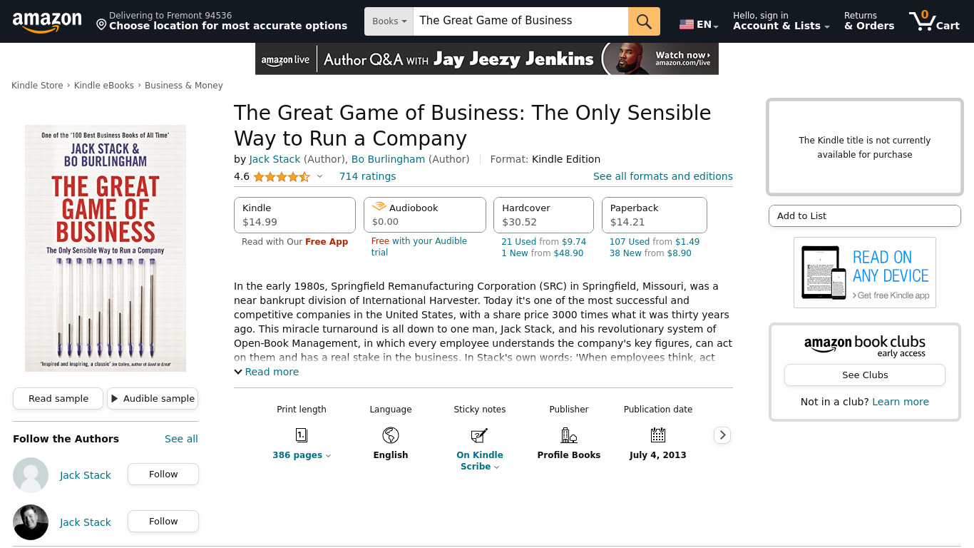 The Great Game of Business Landing page