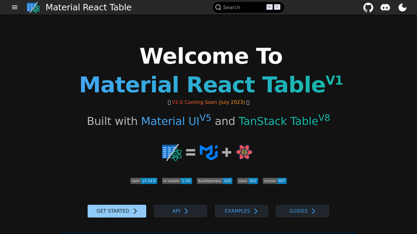Material React Table Landing Page