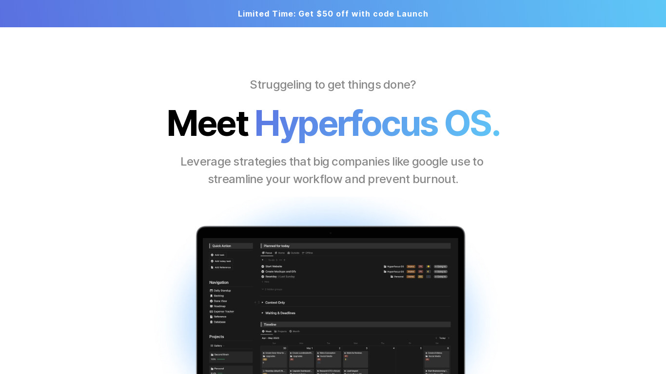 Hyperfocus OS Landing page