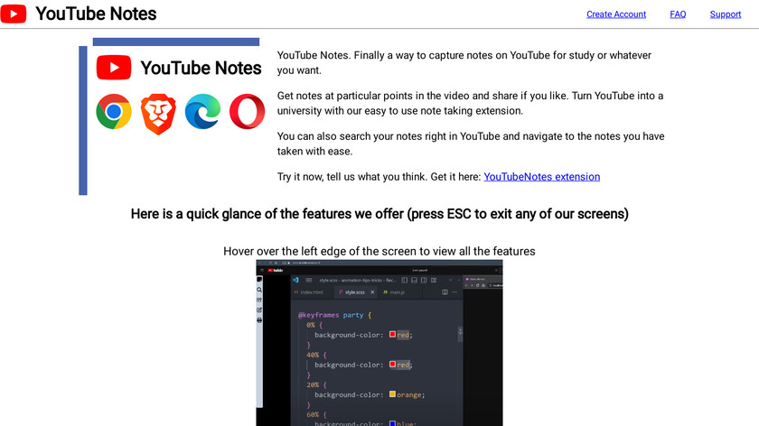 YouTubeNotes Landing Page
