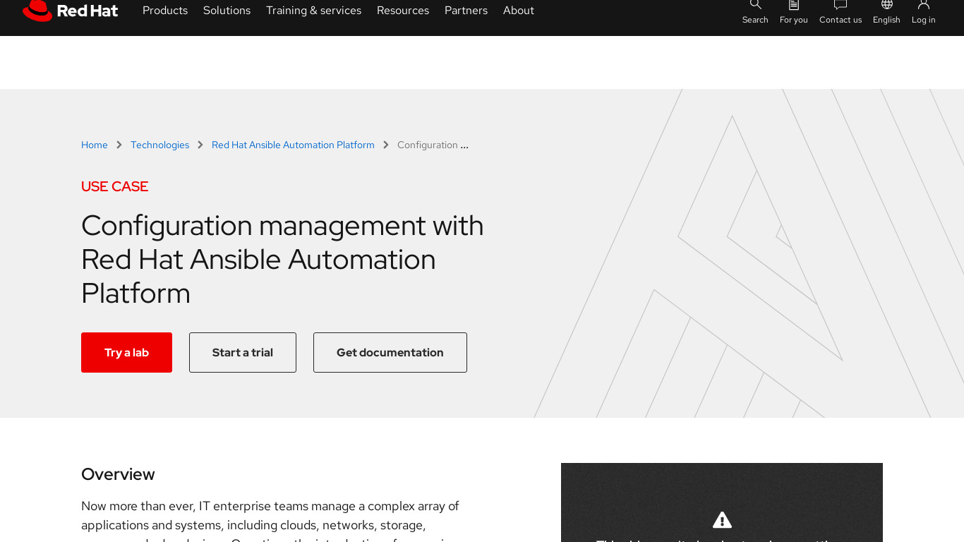 Ansible Configuration Tool Landing page