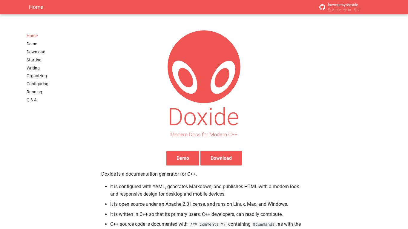 Doxide Landing page
