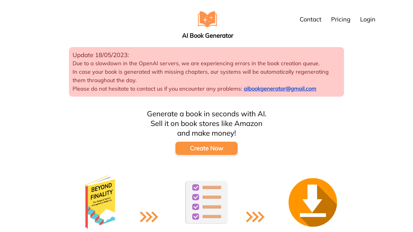 AI Book Generator Landing page