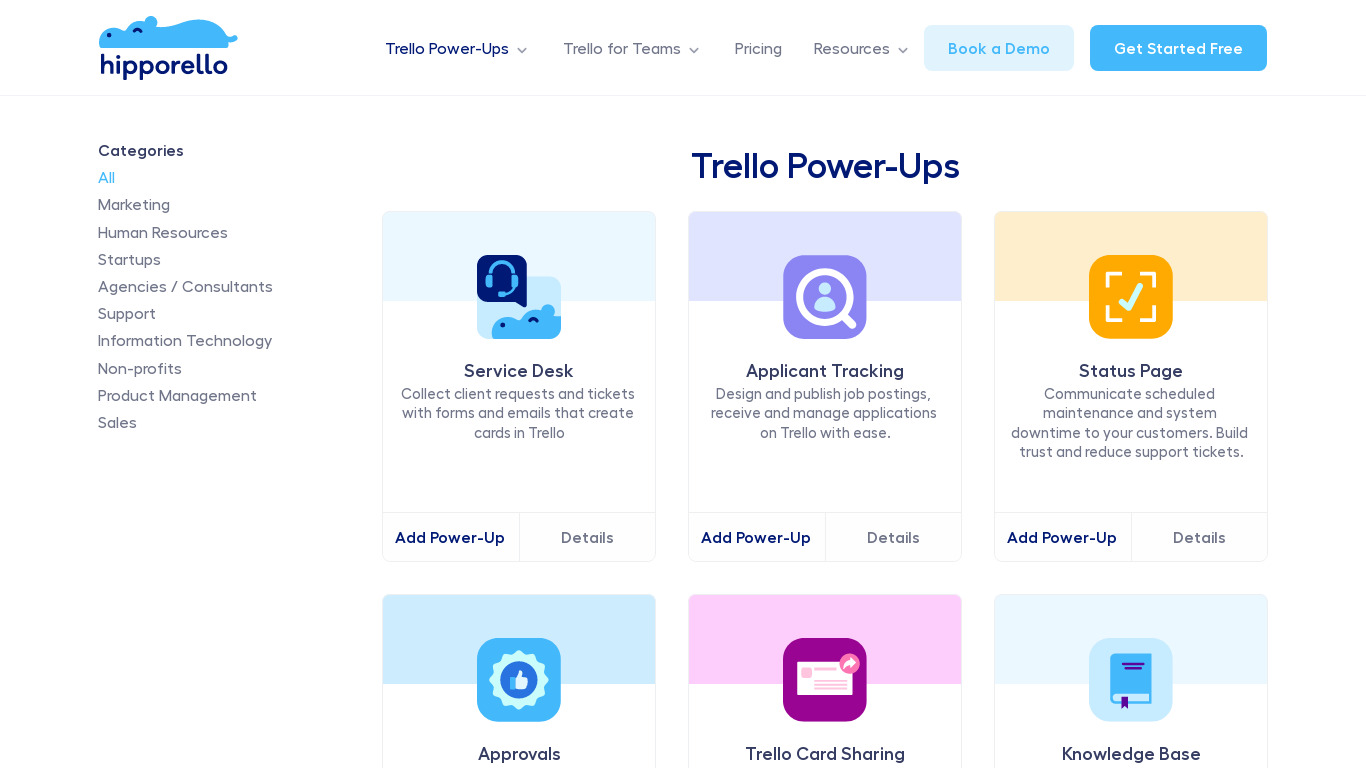 Trello Power-Up Suite by Hipporello Landing page